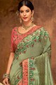 Attractive Green Georgette and silk saree