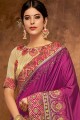 Ethinc Pink,magenta Satin and silk saree