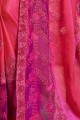 Rani pink Georgette and silk  saree