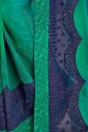 Sea green Georgette and silk  saree