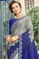 Snazzy Grey Georgette and satin saree