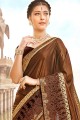 Stunning Brown Net and lycra saree