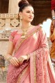 Attractive Baby pink Net and lycra saree