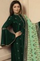 Dark green Georgette and satin Sharara Suits