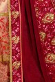 Baby pink maroon Net,satin and silk  saree