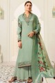 Pastel green Georgette and satin Palazzo Suits