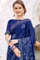 Royal blue Brasso,georgette and satin saree
