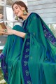 Teal green Georgette and satin  saree