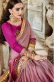 Dusty pink,magenta Satin and silk  saree