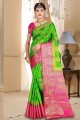 Charming Parrot green Art silk saree
