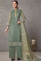Teal grey Cotton and silk Palazzo Suits