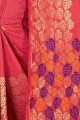 Dark pink Linen and silk  saree