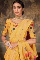 Yellow Linen and silk saree