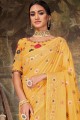 Yellow Linen and silk saree