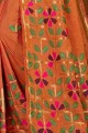 Orange Linen and silk saree