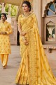 Yellow Satin saree