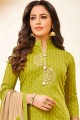 Green Cotton and jacquard Salwar Kameez