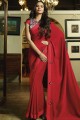 Red Satin And Silk Bollywood Saree