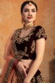 Magnificent Dark maroon Velvet Bridal Lehenga Choli
