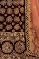 Fascinating Dark maroon Velvet Bridal Lehenga Choli