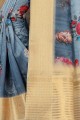 Steel blue Linen and silk saree