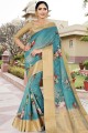 Divine Blue Linen and silk saree
