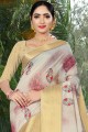 Gorgeous Cream Linen and silk saree
