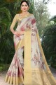 Gorgeous Cream Linen and silk saree