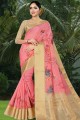 Dashing Pink Linen and silk saree