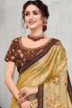 Light yellow Georgette and silk  saree