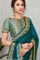 Teal blue Georgette and silk  saree