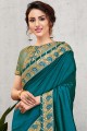 Teal blue Georgette and silk  saree