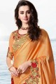 Splendid Orange Silk and tissue saree