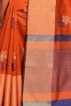 Designer Orange Cotton saree