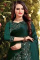 Magnificent Pine green Georgette and silk saree