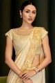 Pale yellow Georgette and silk saree