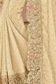 Lovely Cream Georgette and satin saree