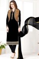 Golden,black Georgette and art silk Churidar Suit