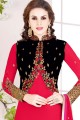 Rani pink & black  Georgette Churidar Suit