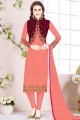 Light pink & maroon  Georgette Churidar Suit