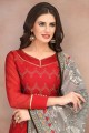 Red Chanderi and silk Churidar Suit