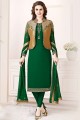 Golden,green Georgette and art silk Churidar Suit