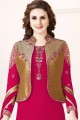 Dark pink golden Georgette and art silk Churidar Suit