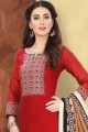 Red Chanderi and silk Straight Pant Suit