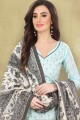 Baby blue Chanderi and silk Straight Pant Suit