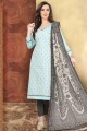 Baby blue Chanderi and silk Straight Pant Suit