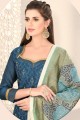Divine Blue Chanderi and silk Churidar Suit