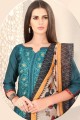Ravishing Blue Chanderi and silk Churidar Suit