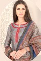 Navy grey Chanderi and silk Straight Pant Suit