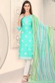 Sea green Chanderi and silk Straight Pant Suit